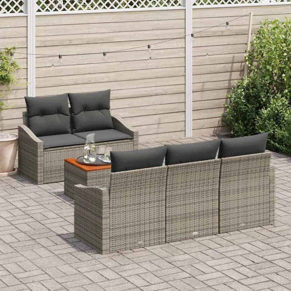 vidaXL Tuinbankenset 6 st Grijs poly rattan, foto 3
