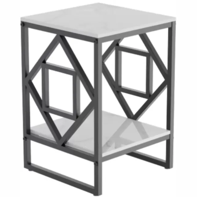 Happiq Moderne bijzettafel Mira Vaylen - Zwart - Echter marmer - Salontafel - Woonkamer - Emerald look - Side table - 40cm - Vierkant