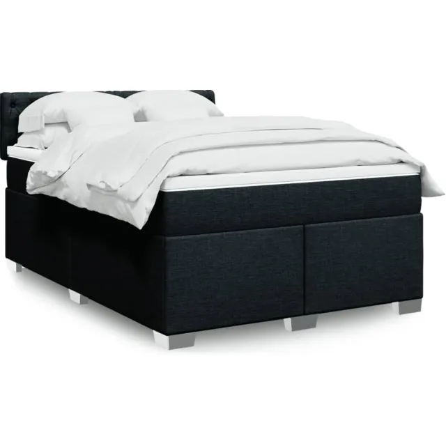 vidaXL Boxspring met matras stof zwart 140x190 cm