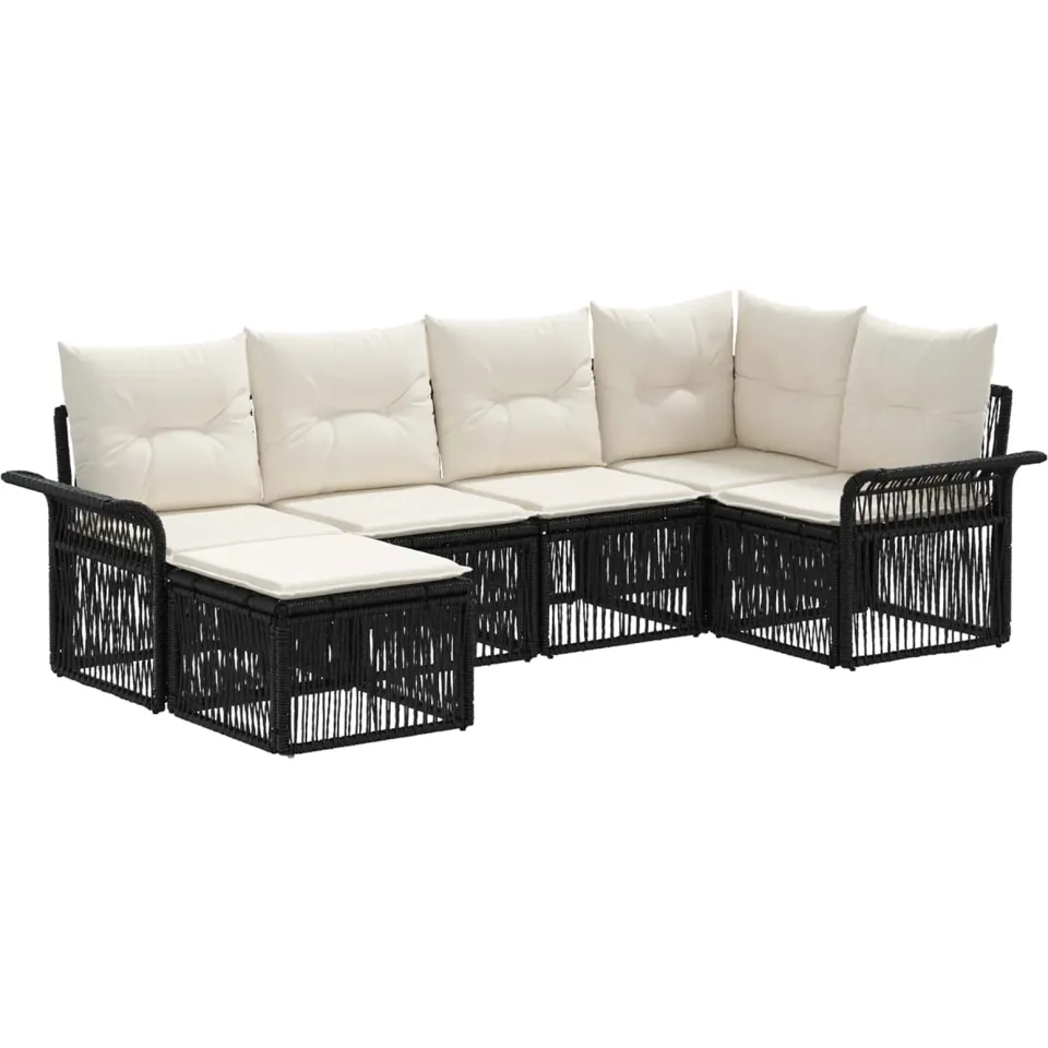 vidaXL Tuinbankenset 6 st Zwart poly rattan, foto 3
