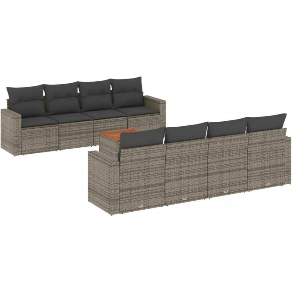 vidaXL 9-delige Loungeset met kussens poly rattan grijs, foto 3