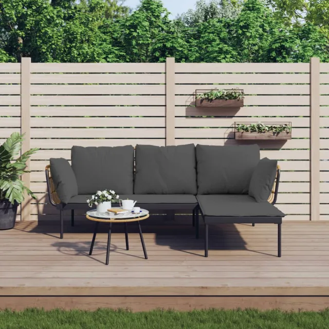 vidaXL 3-delige Loungeset met kussens poly rattan donkergrijs Anthraciet