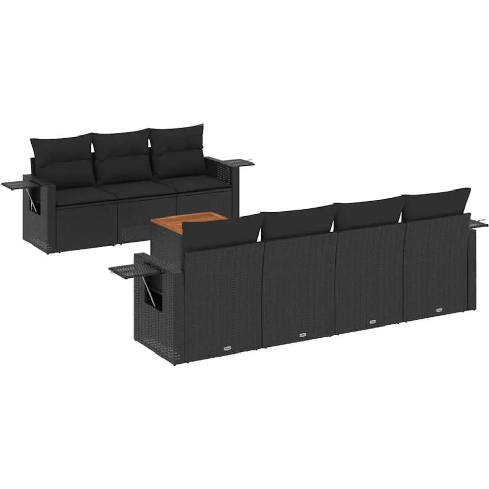 vidaXL 8-delige Loungeset met kussens poly rattan zwart, foto 3