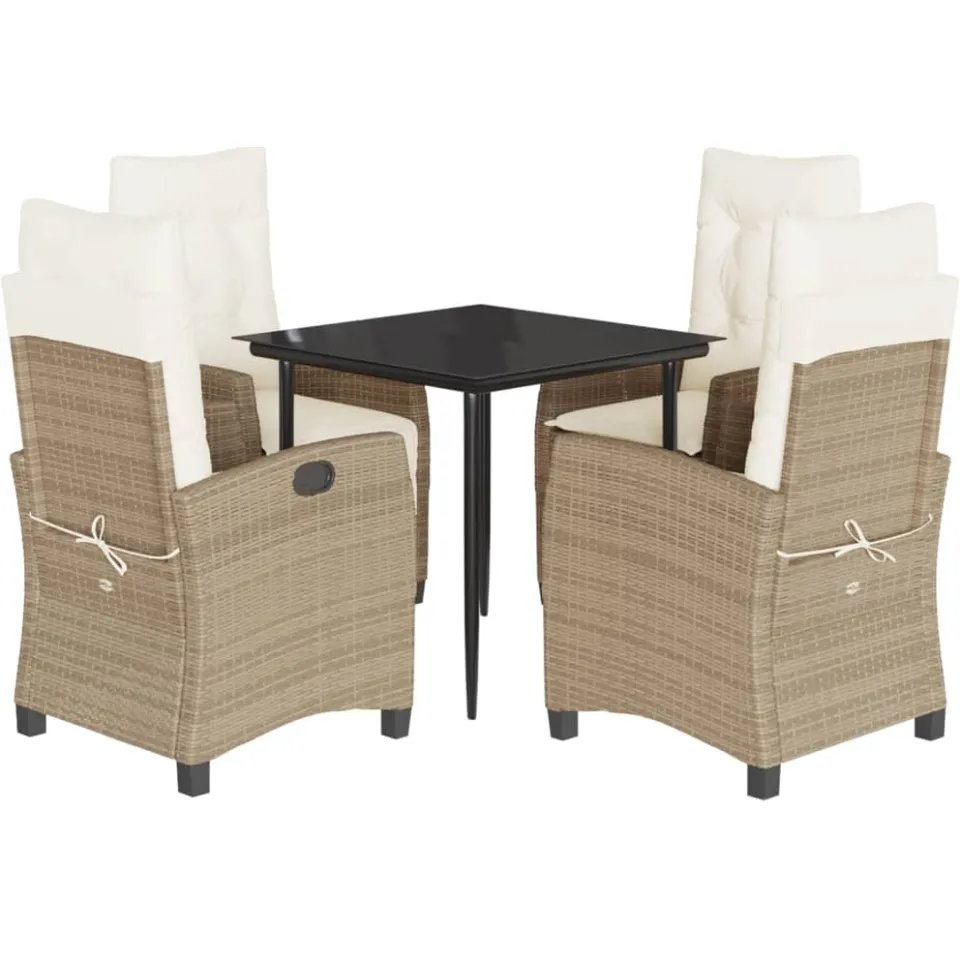 vidaXL 5-delige Tuinset met kussens poly rattan beige