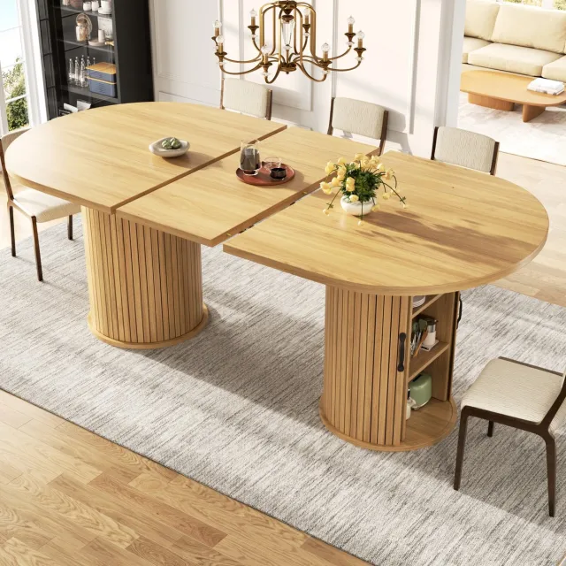 OKWISH Eettafel - Uitschuifbaar Met Verborgen Opbergvak - 149,8-189,7 x 80 x 75 cm - Voor Kleine Ruimtes - MDF Naturel Naturel bruin