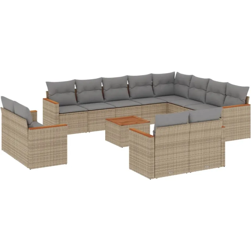 vidaXL 13-delige Loungeset met kussens poly rattan beige, foto 3