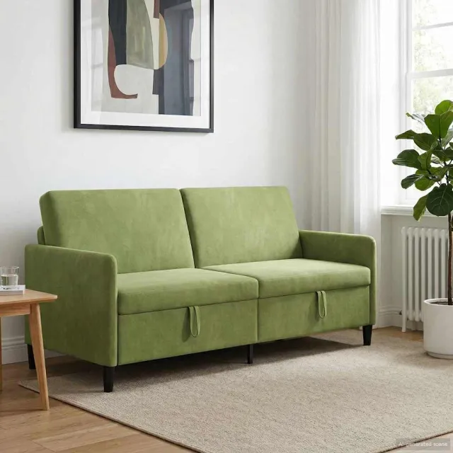 vidaXL Bank met opslag 3-zits Lichtgroen 192 x 78 x 87 cm Polyester
