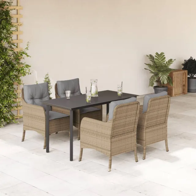 vidaXL 5-delige Tuinset met kussens poly rattan beige, foto 2