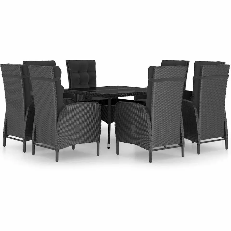 vidaXL 9-delige Tuinset poly rattan en glas zwart, foto 3