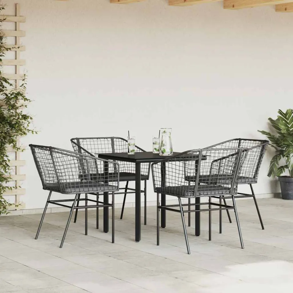 vidaXL 5-delige Tuinset met kussens poly rattan glas zwart, foto 2