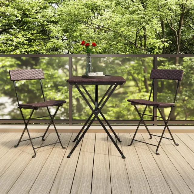 vidaXL 3-delige Bistroset inklapbaar poly rattan bruin, foto 2