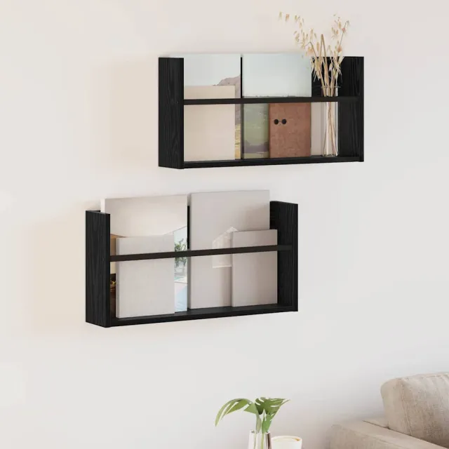 vidaXL Tijdschrift Rek 2 st Zwart Eiken 60 x 12 x 30 cm Bewerkt hout, foto 2