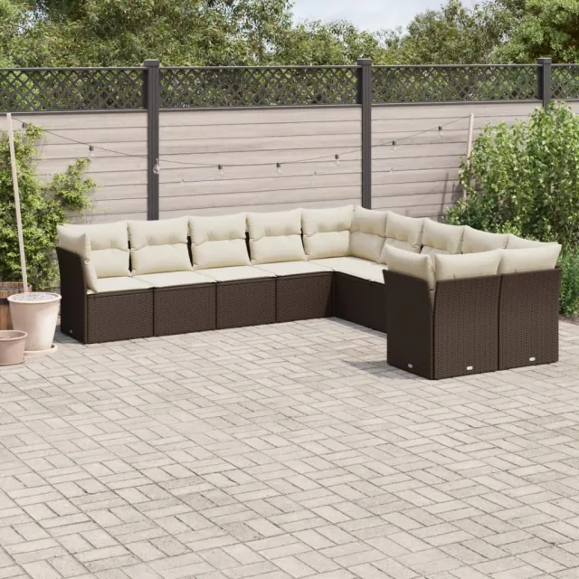 vidaXL 10-delige Loungeset met kussens poly rattan bruin, foto 2