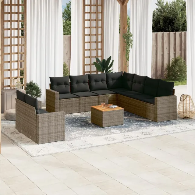 vidaXL 10-delige Loungeset met kussens poly rattan grijs, foto 2
