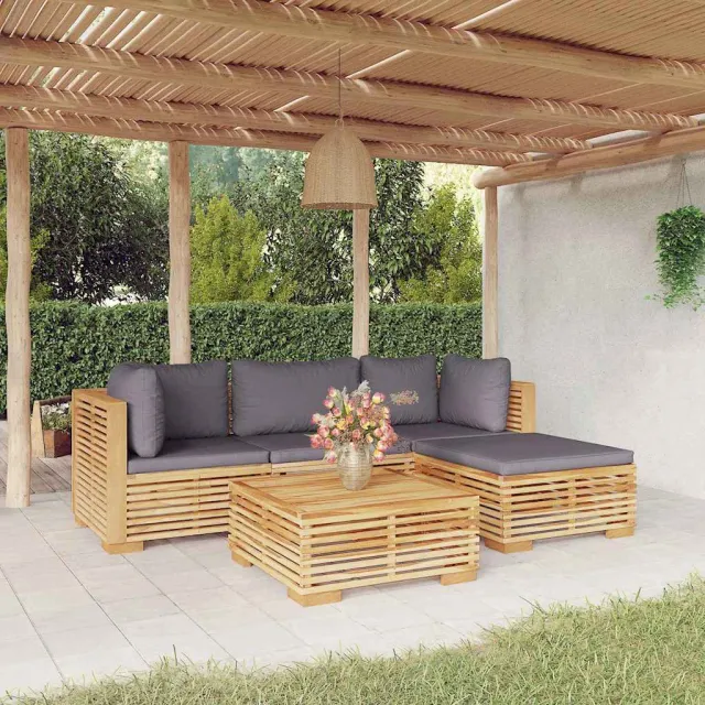 vidaXL 5-delige Loungeset met kussens massief teakhout bruin, foto 2