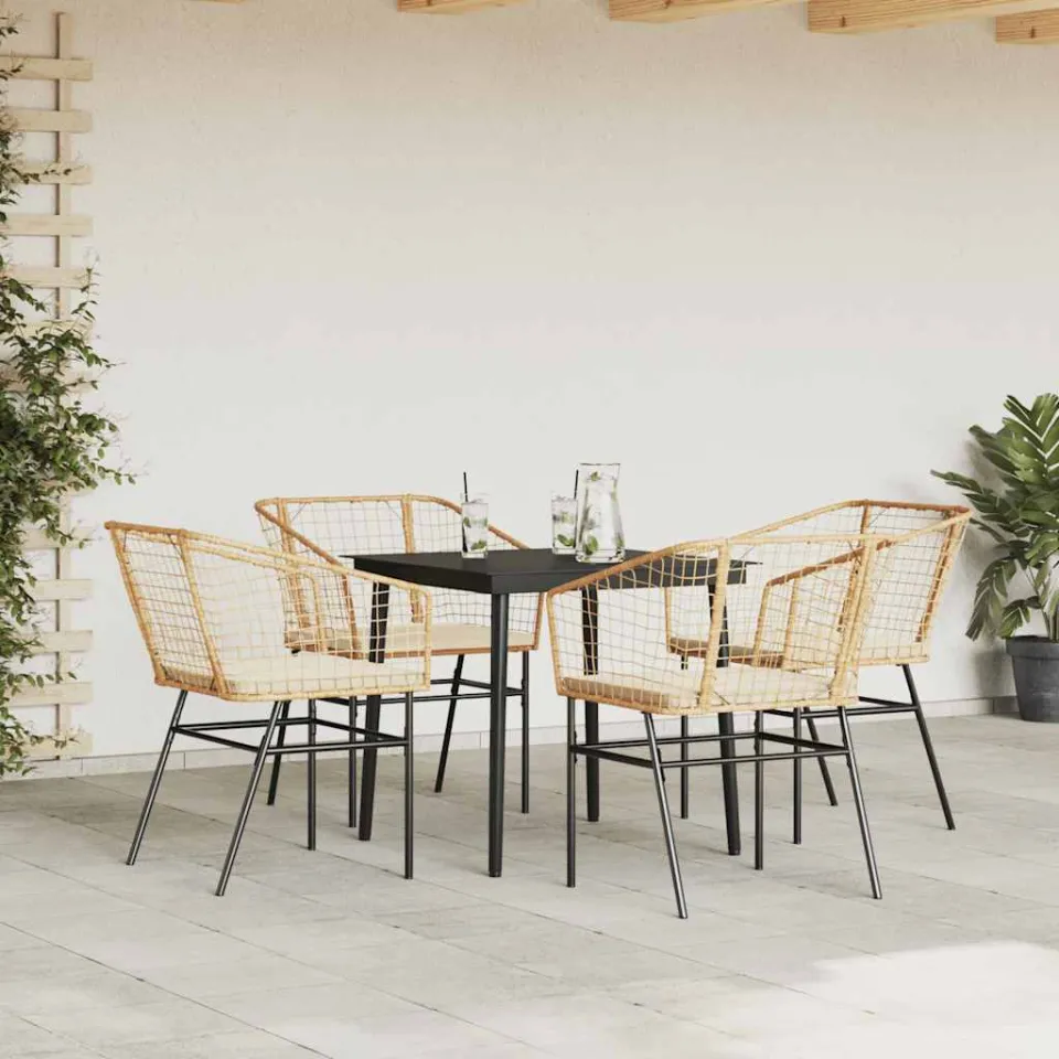 vidaXL 5-delige Tuinset met kussens poly rattan glas bruin, foto 2