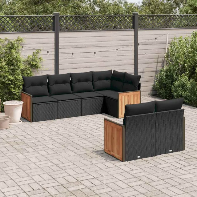 vidaXL 7-delige Loungeset met kussens poly rattan zwart, foto 2
