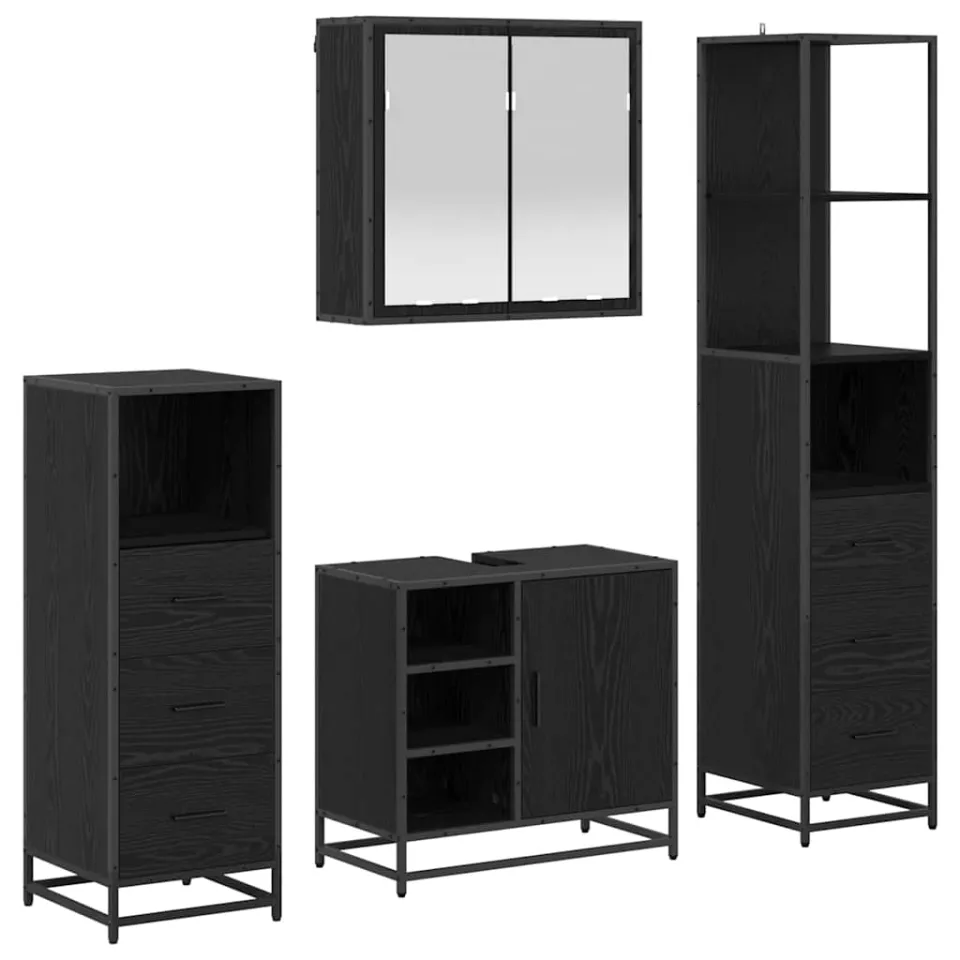 vidaXL Badkamermeubelset 4 st Zwart Eiken 65 x 33 x 60 cm Bewerkt hout, foto 3