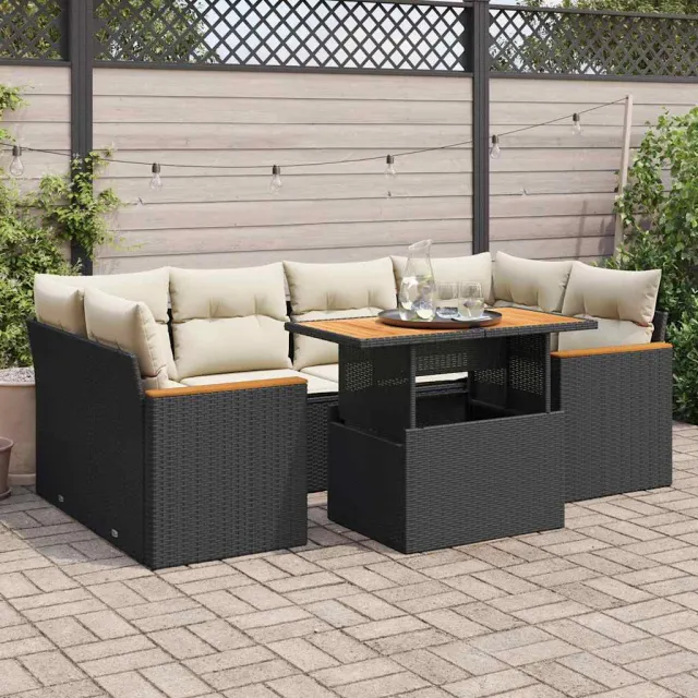 vidaXL 6-delige Loungeset met kussens poly rattan acacia zwart, foto 2