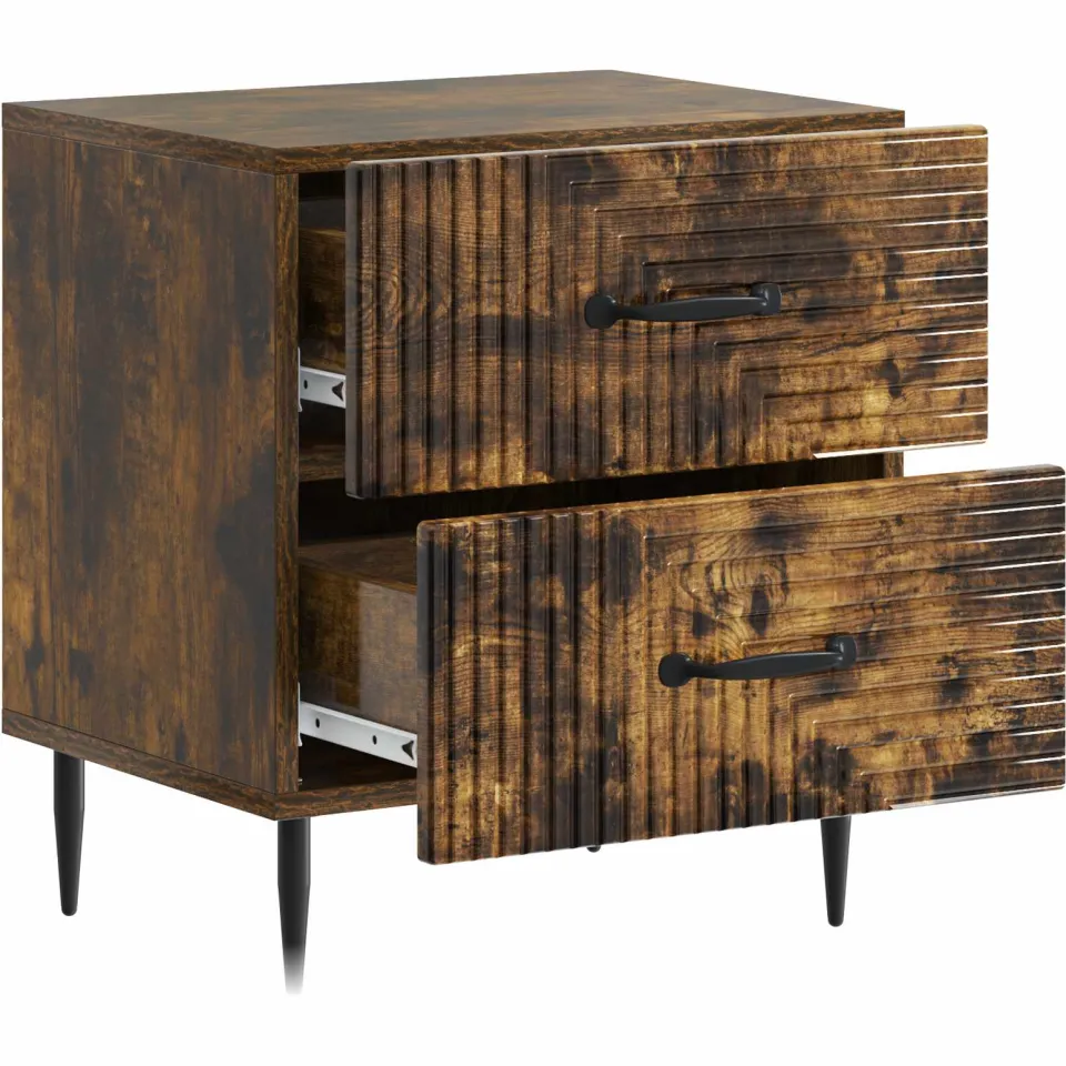 vidaXL Nachtkastje Gerookt eiken 43 x 34,5 x 47,5 cm Bewerkt hout, foto 3