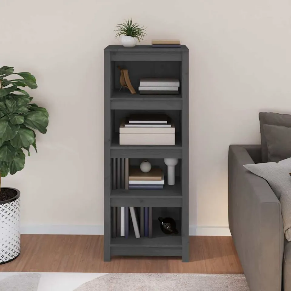 vidaXL Boekenkast 50x35x125,5 cm massief grenenhout grijs, foto 4