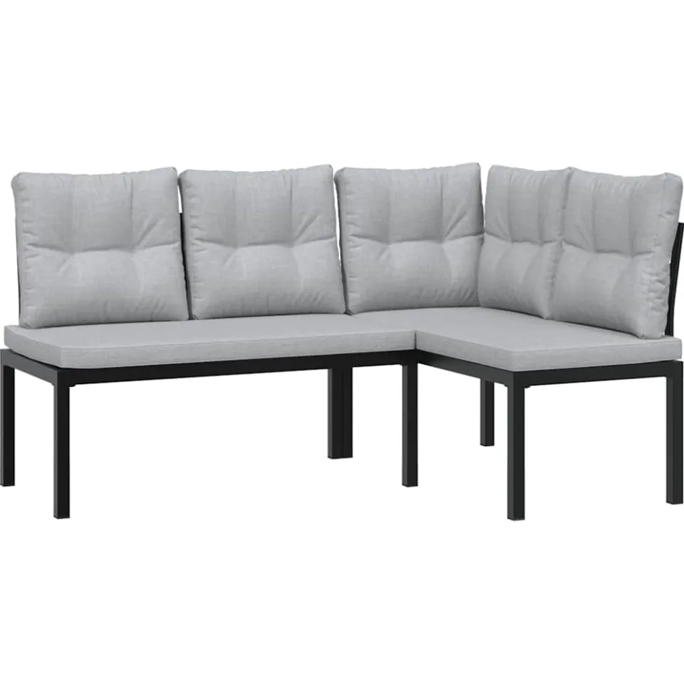 vidaXL 4-delige Loungeset met kussens gepoedercoat staal zwart