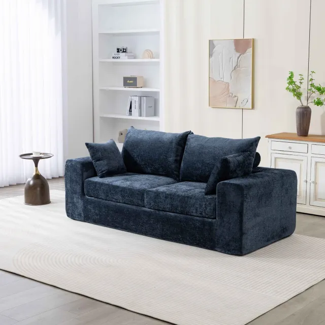 Vankel Multifunctionele Slaapbank – Chenille Bekleding – Geschikt voor 2–3 Personen – Hoog Veerkrachtig Schuim – Bank voor Kleine Woonkamers – Geen Montage - Blauw