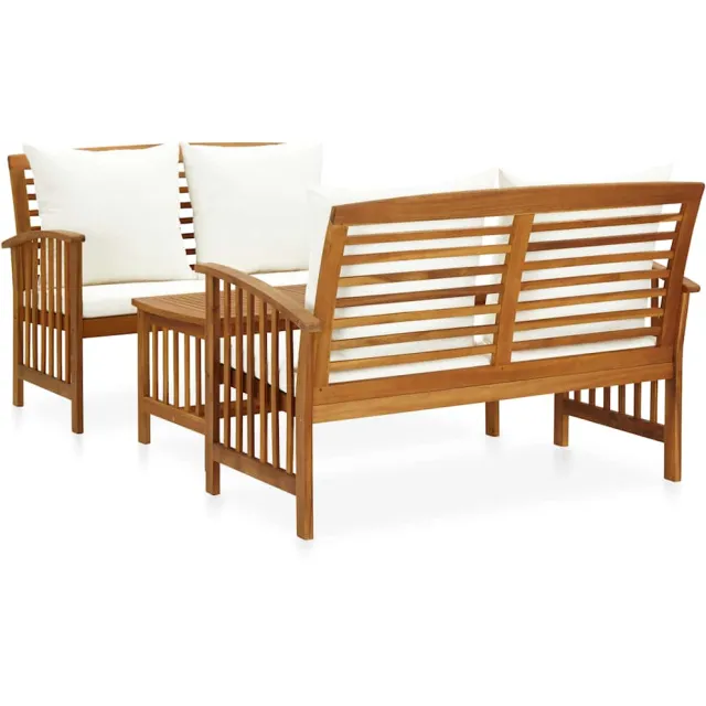 vidaXL 3-delige Loungeset met kussens massief acaciahout Wit