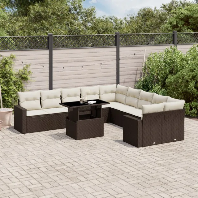 vidaXL 11-delige Loungeset met kussens poly rattan bruin, foto 2