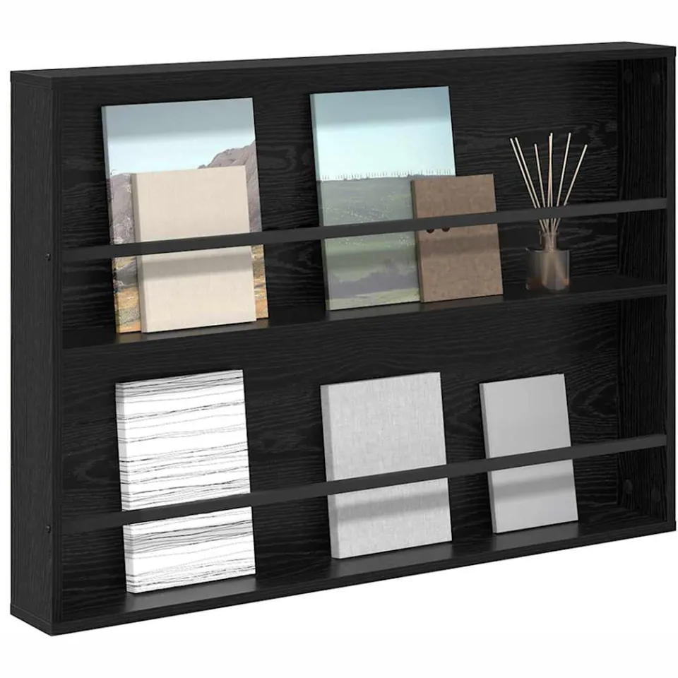 vidaXL Tijdschrift Rek Zwart Eiken 100 x 12 x 70 cm Bewerkt hout