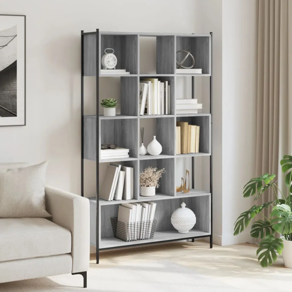 vidaXL Boekenkast 102x28x172 cm bewerkt hout grijs sonoma eikenkleurig, foto 3