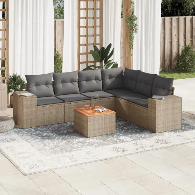 vidaXL 7-delige Loungeset met kussens poly rattan beige, foto 2