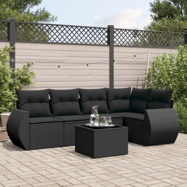 vidaXL 6-delige Loungeset met kussens poly rattan zwart, foto 2