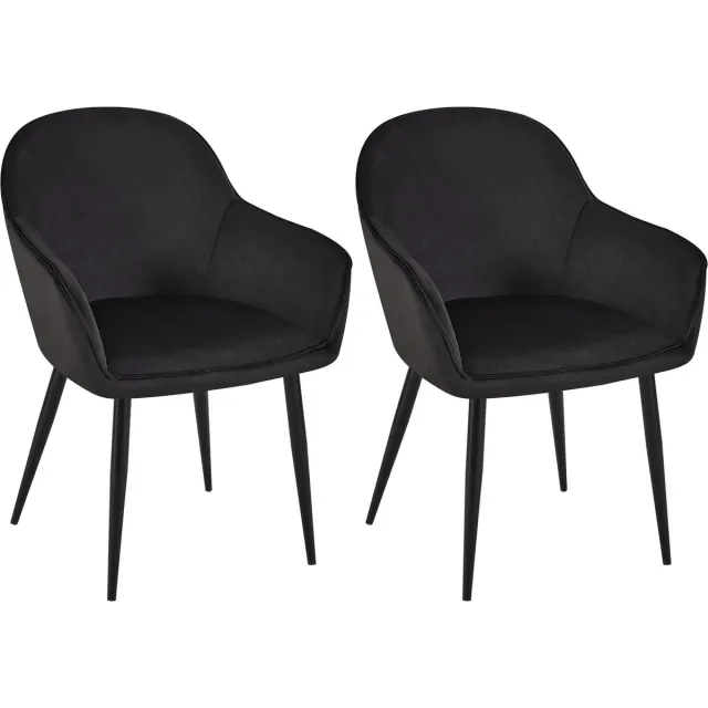 CLP Boise Set van 2 eetkamerstoelen - Met armleuning - Metalen frame - Velvet - Fluweel - zwart
