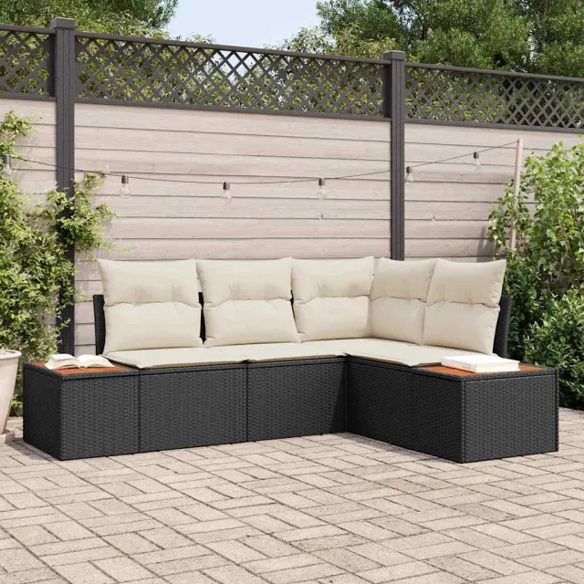 vidaXL Tuinbankenset 5 st Zwart Poly riet, foto 2