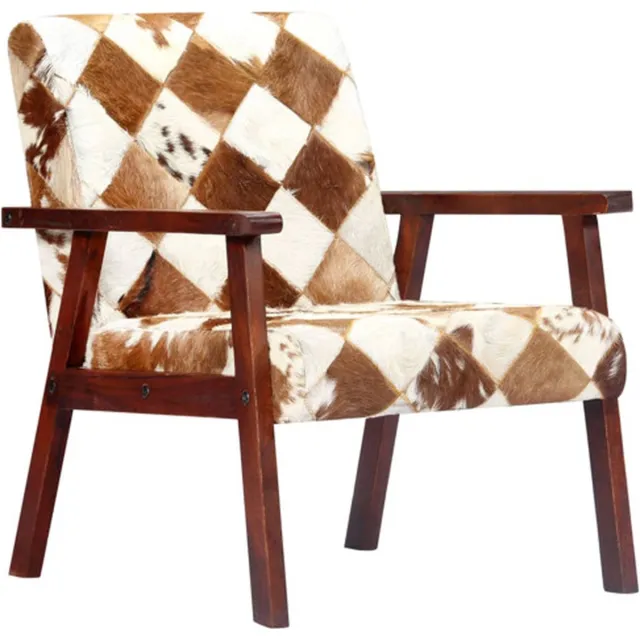 vidaXL Fauteuil - echt - geitenleer - wit - en - bruin wit en bruin (koeienhuid-look)