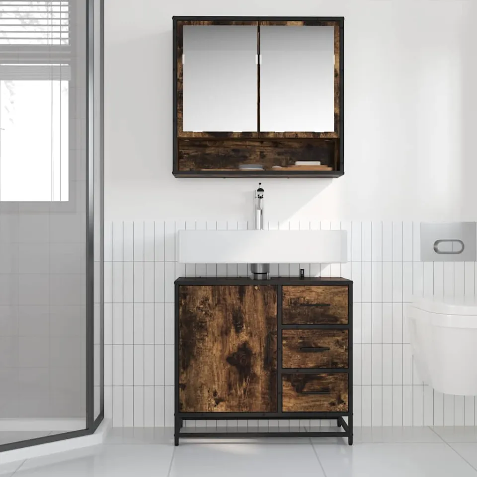 vidaXL Wastafelkast 65x33x60 cm bewerkt hout gerookt eikenkleurig, foto 3