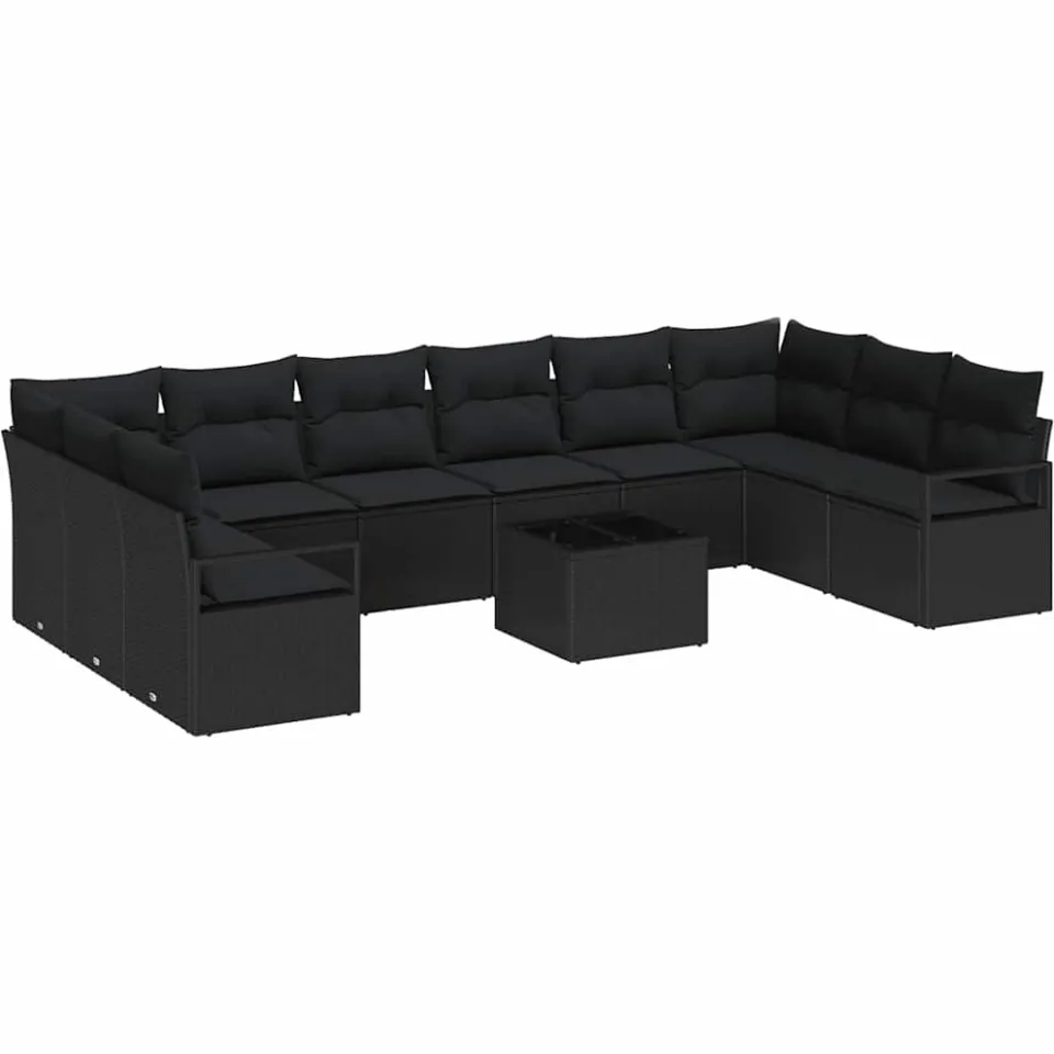 vidaXL Bankstel 11 st Zwart poly rattan