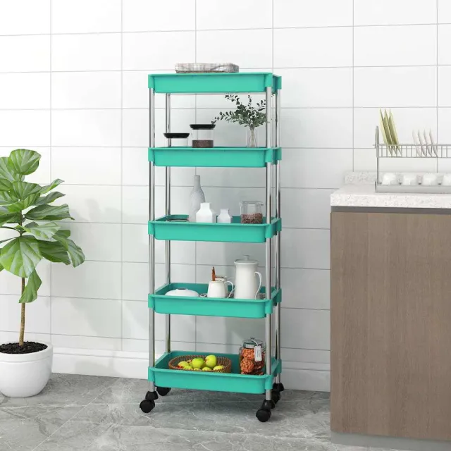 vidaXL Keukentrolley 5-laags 42x29x128 cm ijzer en ABS turquoise, foto 2