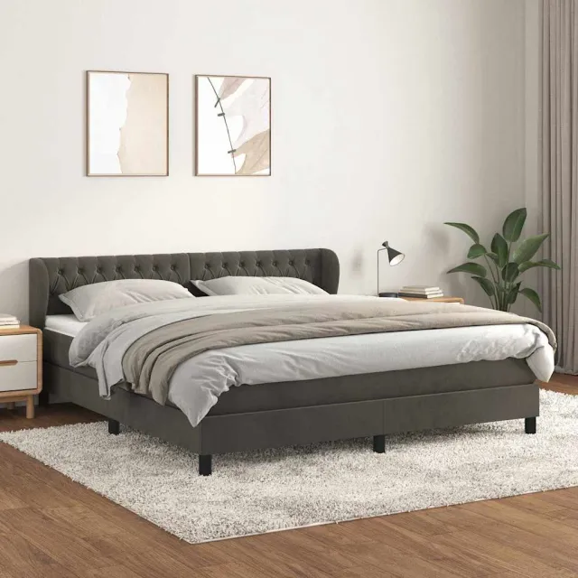 vidaXL Boxspring met matras fluweel donkergrijs 160x200 cm grijs