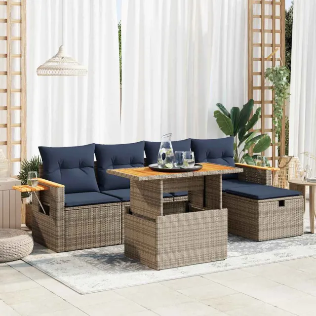 vidaXL 6-delige Loungeset met kussens poly rattan acacia grijs, foto 2