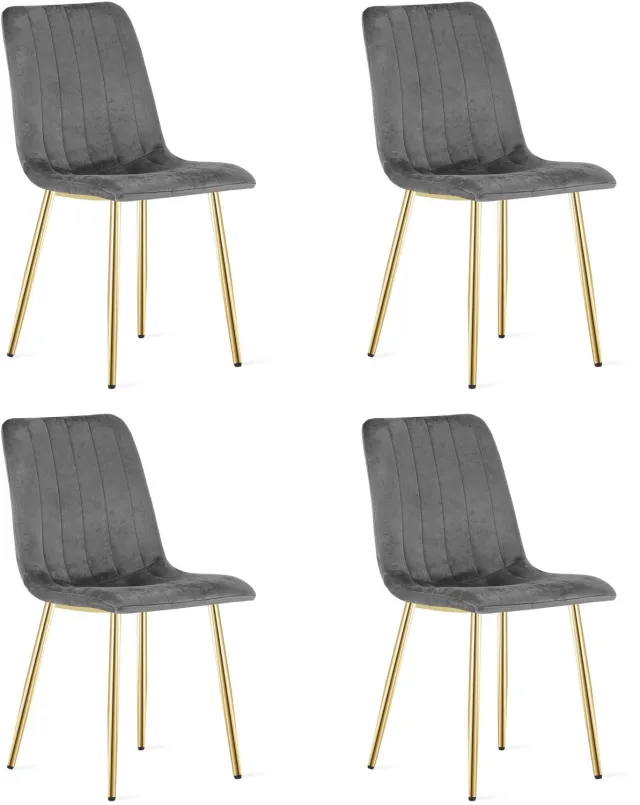 Oskar LAVA Eetkamerstoelen – Set van 4 – Grijs Velvet – Goudkleurige Metalen Poten – Comfortabele Gestoffeerde Zitting – Modern Design – Velvet Stoel voor Woonkamer, Keuken en Eetkamer – Max. 110 kg per Stoel