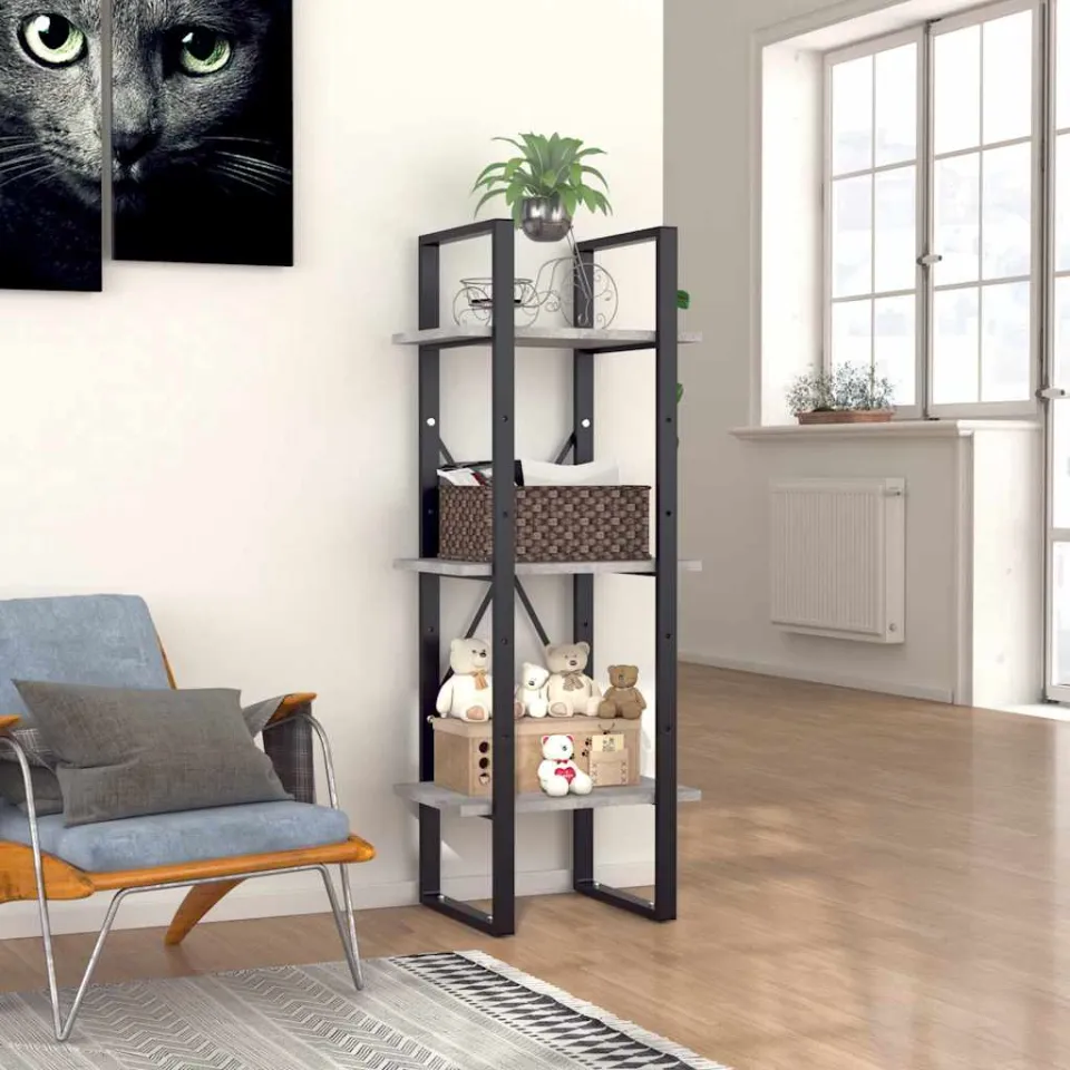 vidaXL Boekenkast met 3 schappen 40x30x105 cm bewerkt hout betongrijs grijs, foto 3