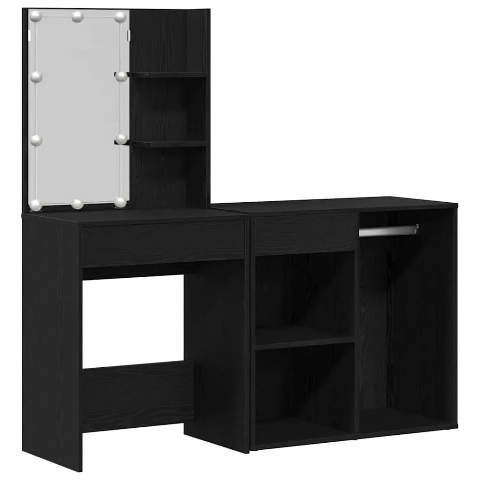 vidaXL LED Make-up Tafel Set Zwart Eiken 140 x 40 x 140 cm, foto 3