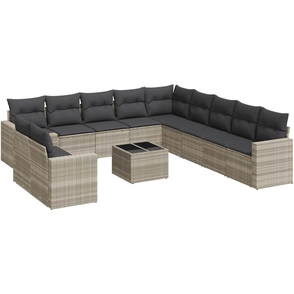 vidaXL 12-delige Loungeset met kussens poly rattan lichtgrijs