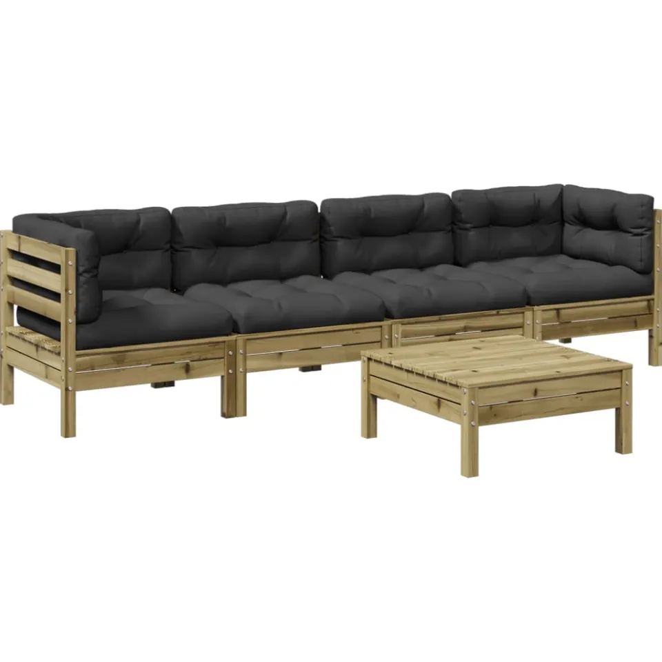 vidaXL 5-delige Loungeset met kussens geïmpregneerd grenenhout Bruin