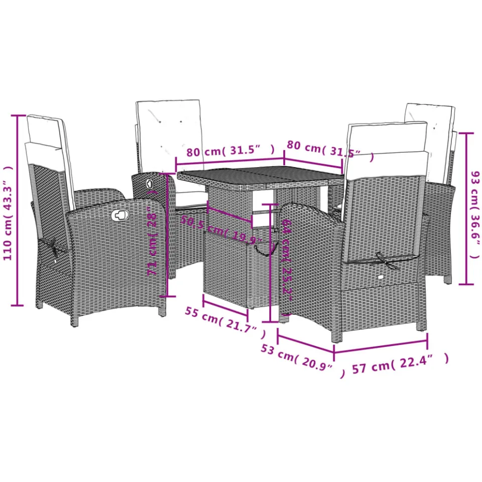vidaXL 5-delige Tuinset met kussens poly rattan zwart, foto 2