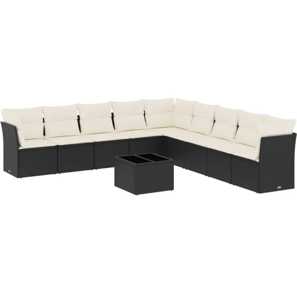 vidaXL 10-delige Loungeset met kussens poly rattan zwart, foto 3