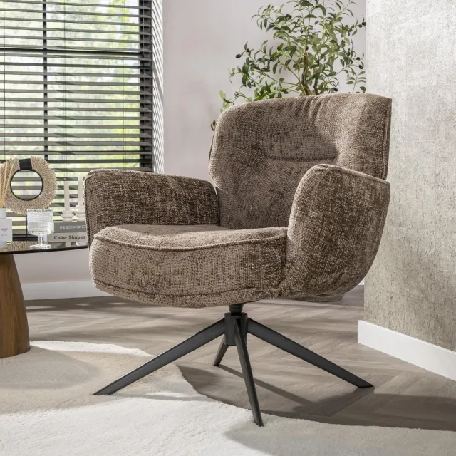 Dimehouse Savona draaibare fauteuil Hoven Rich Stof Champagne - Chenille - Scandinavisch & Basic
