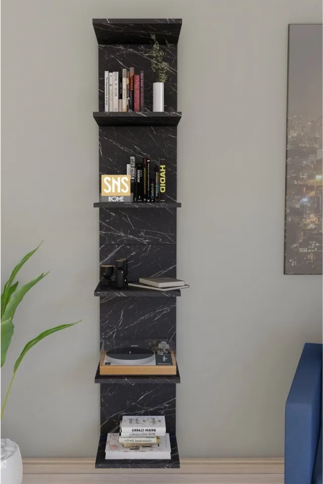 Bofigo Boekenplank - Wandplank - Zwart Marmer - 180x35x30 cm zwart en marmer